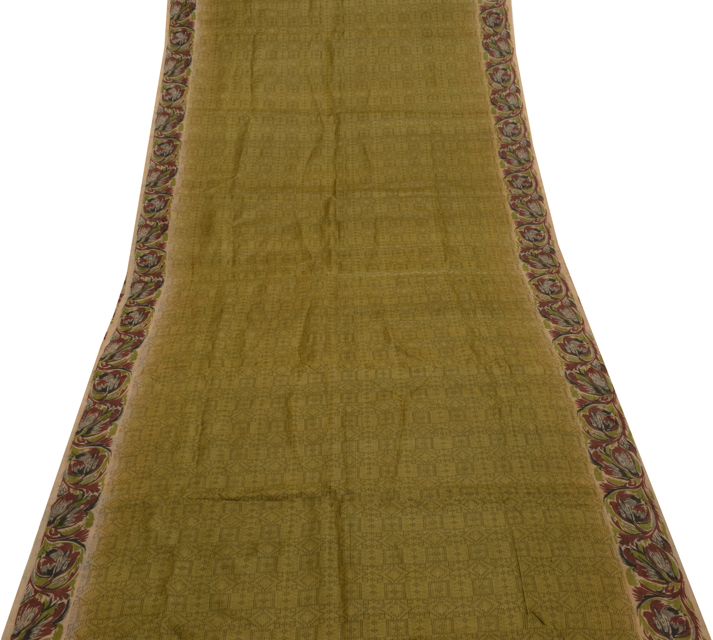 Sushila Vintage Green Indian Saree 100% Pure Silk Woven 5 Yard Sari Craft Fabric