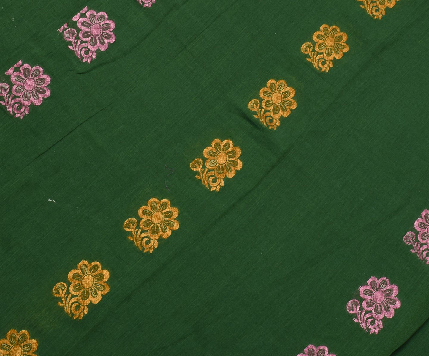 Sushila Vintage Green Saree 100% Pure Cotton Woven Floral 5 YD Sari Craft Fabric