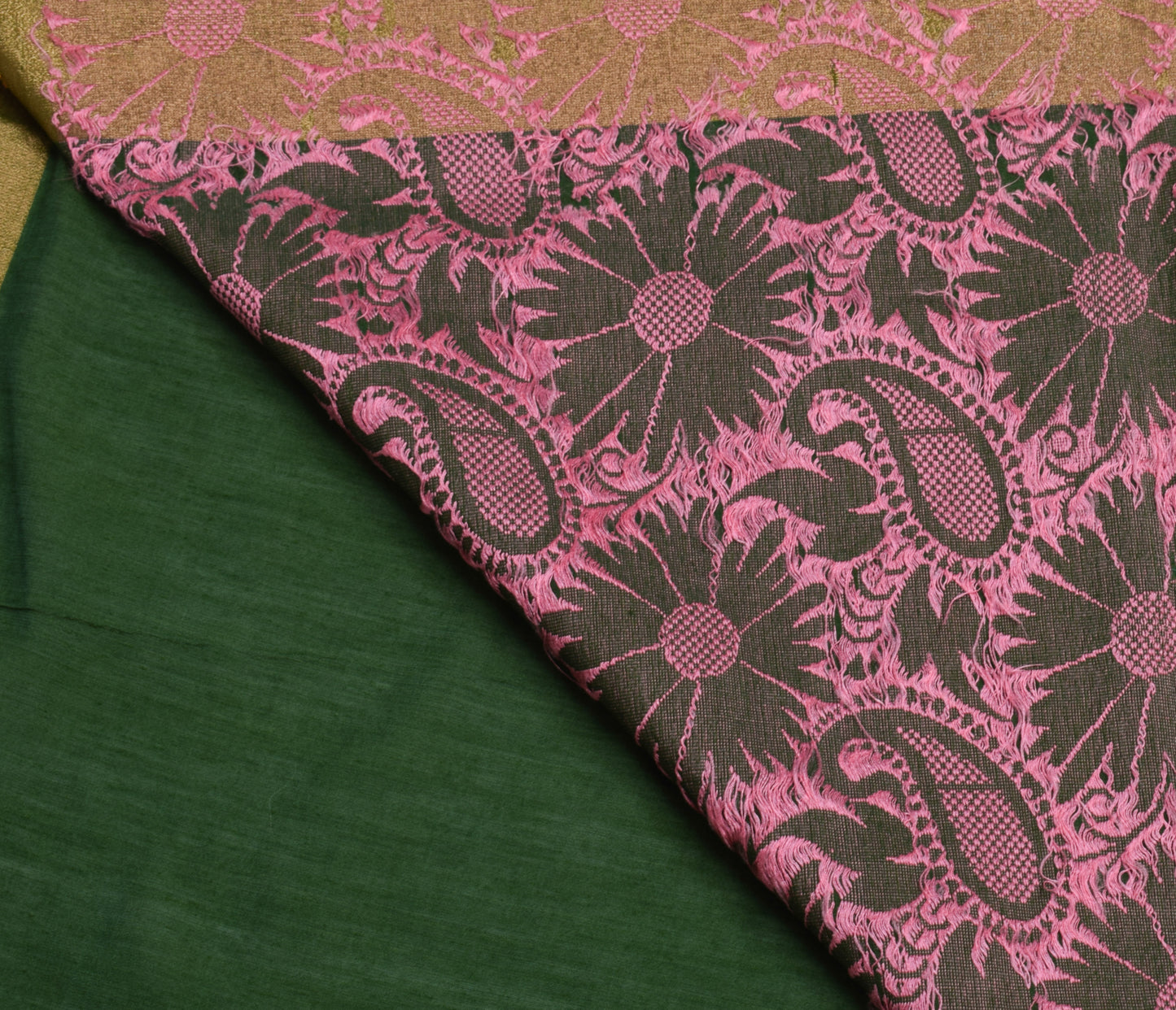 Sushila Vintage Green Saree 100% Pure Cotton Woven Floral 5 YD Sari Craft Fabric