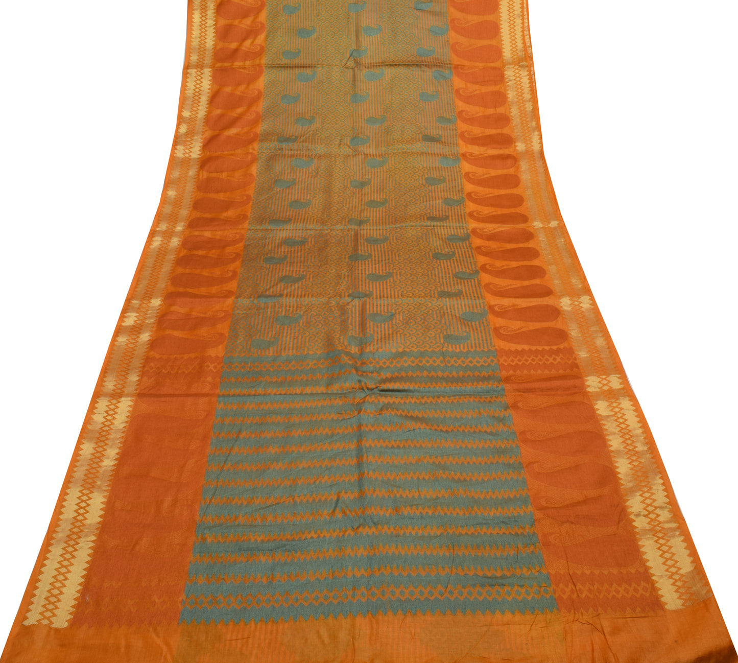 Sushila Vintage Mustard Indian Saree 100% Pure Woven Paisley Sari Craft Fabric