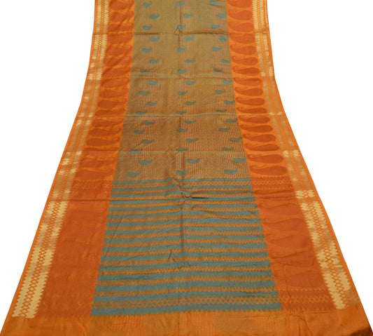 Sushila Vintage Mustard Indian Saree 100% Pure Woven Paisley Sari Craft Fabric