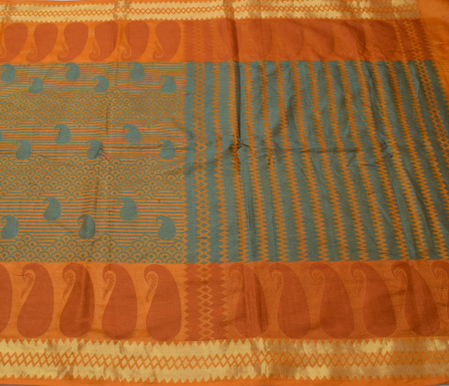 Sushila Vintage Mustard Indian Saree 100% Pure Woven Paisley Sari Craft Fabric