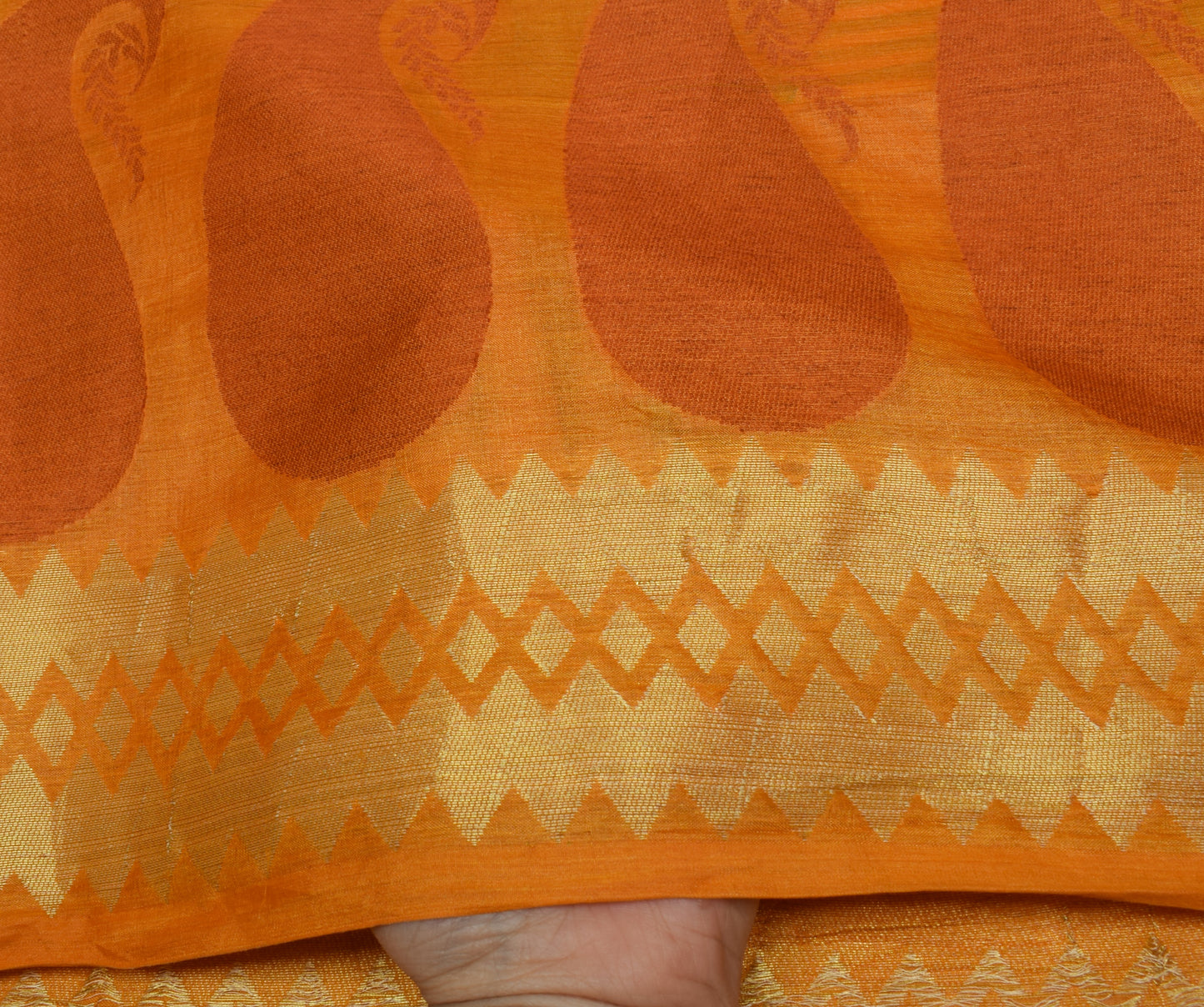 Sushila Vintage Mustard Indian Saree 100% Pure Woven Paisley Sari Craft Fabric