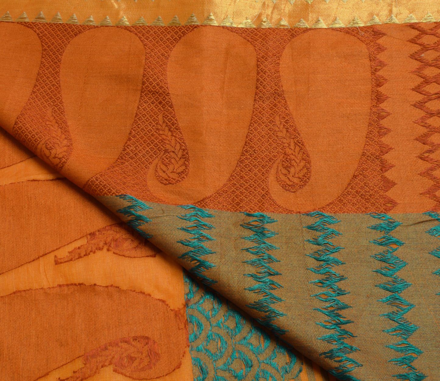 Sushila Vintage Mustard Indian Saree 100% Pure Woven Paisley Sari Craft Fabric