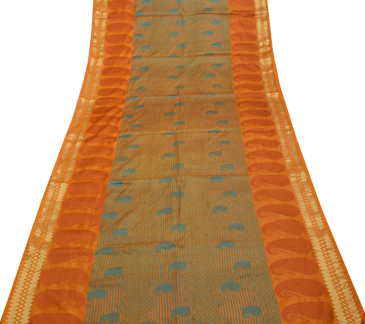 Sushila Vintage Mustard Indian Saree 100% Pure Woven Paisley Sari Craft Fabric