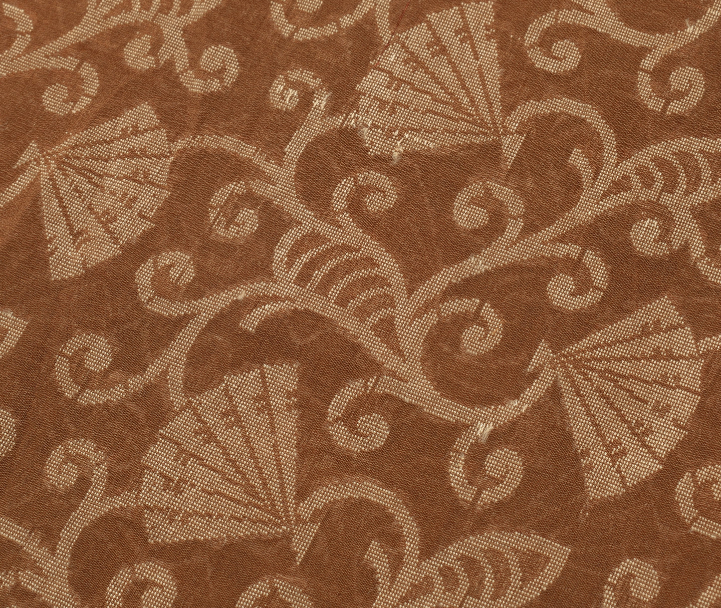 Sushila Vintage Brown Saree 100% Pure Silk Floral All Over Woven Sari Fabric
