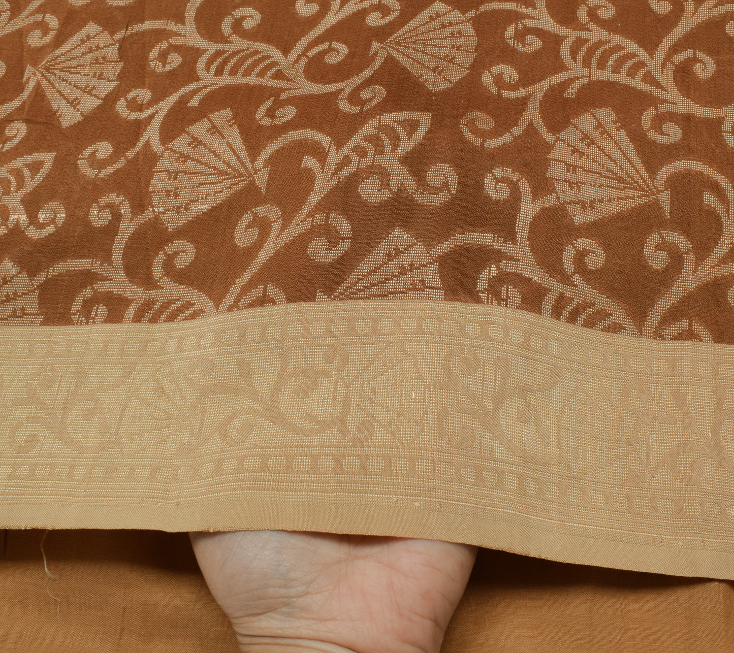 Sushila Vintage Brown Saree 100% Pure Silk Floral All Over Woven Sari Fabric
