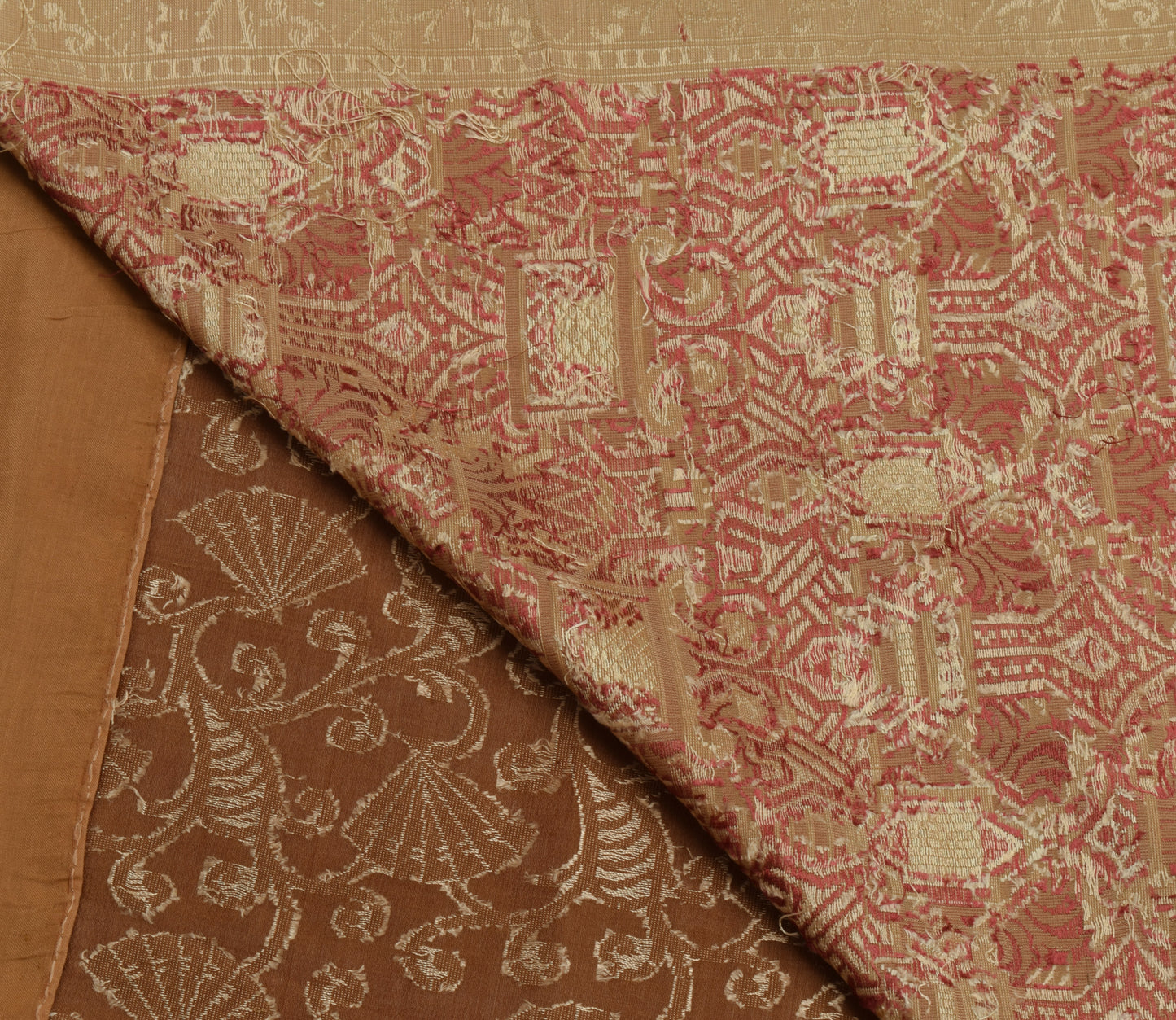 Sushila Vintage Brown Saree 100% Pure Silk Floral All Over Woven Sari Fabric