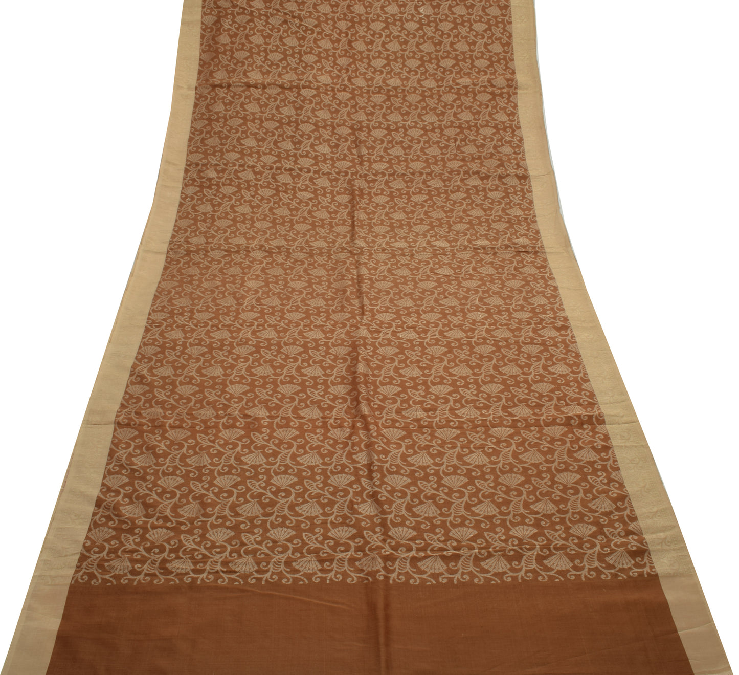 Sushila Vintage Brown Saree 100% Pure Silk Floral All Over Woven Sari Fabric