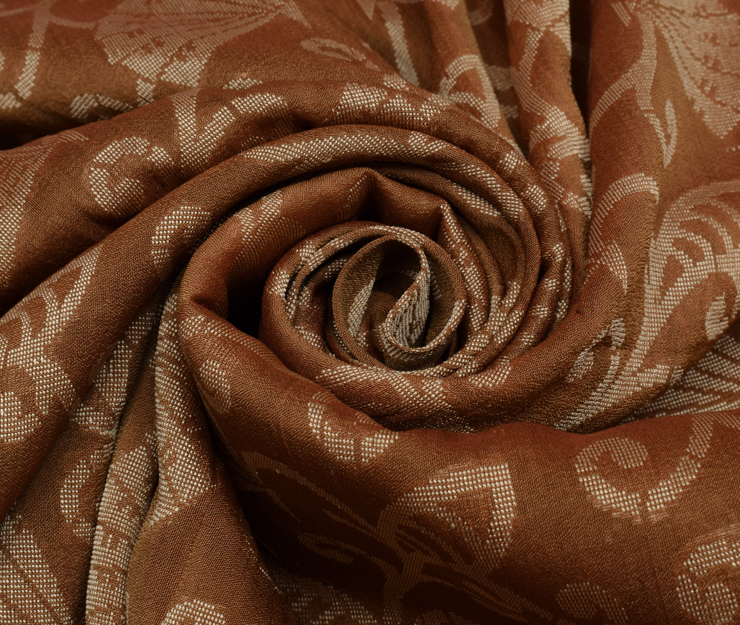 Sushila Vintage Brown Saree 100% Pure Silk Floral All Over Woven Sari Fabric