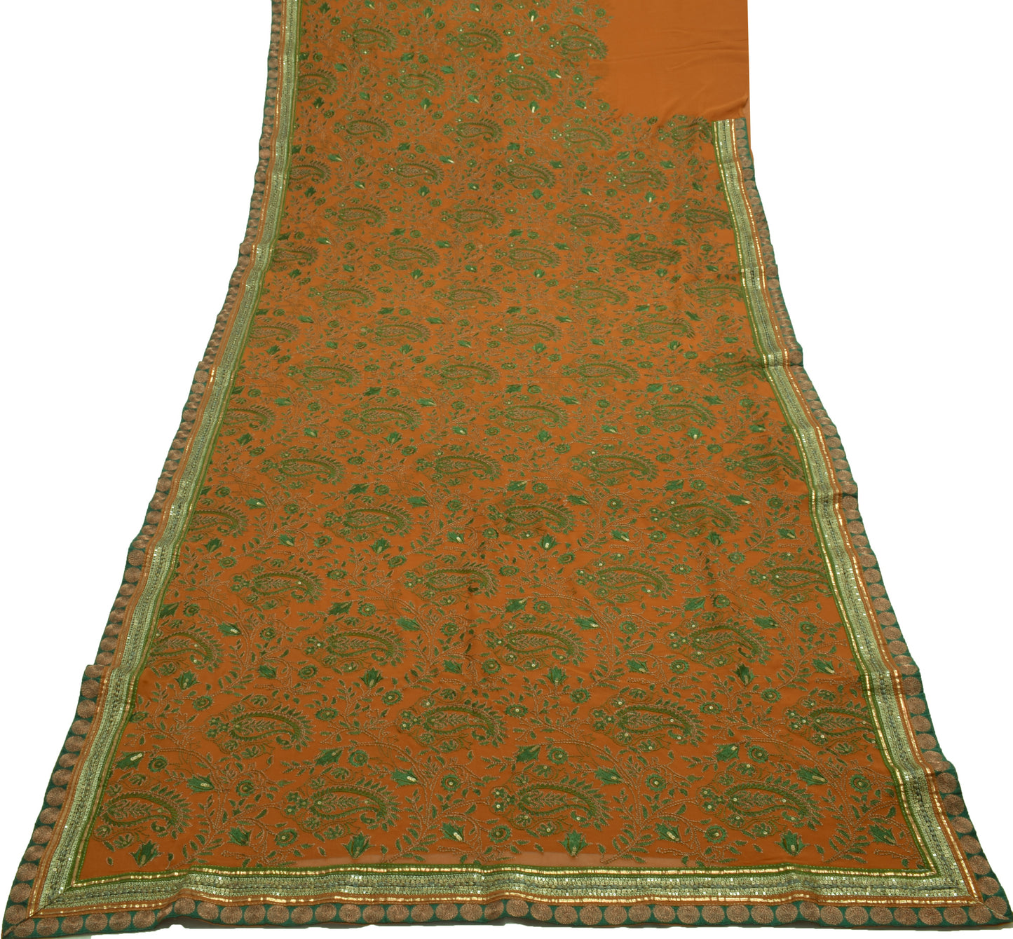 Sushila Vintage Mustard HEAVY Saree Pure Georgette Embroidered Paisley Fabric