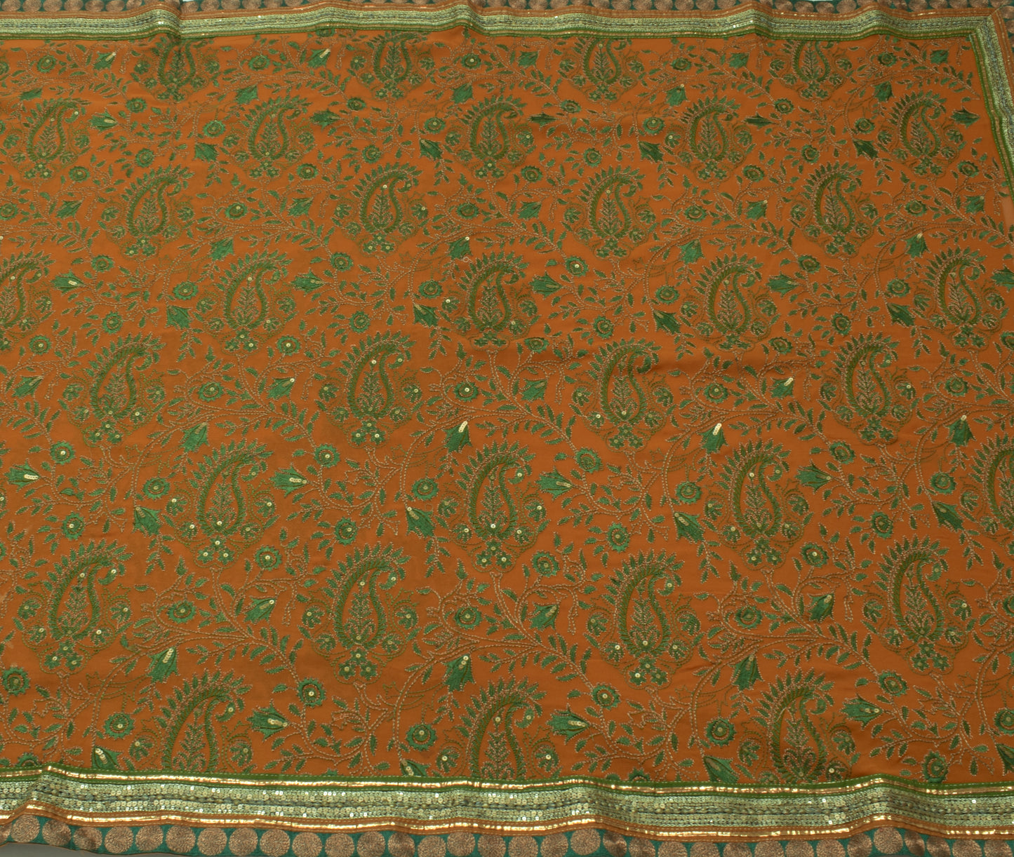 Sushila Vintage Mustard HEAVY Saree Pure Georgette Embroidered Paisley Fabric