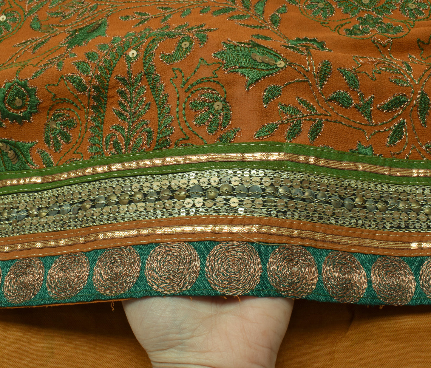 Sushila Vintage Mustard HEAVY Saree Pure Georgette Embroidered Paisley Fabric