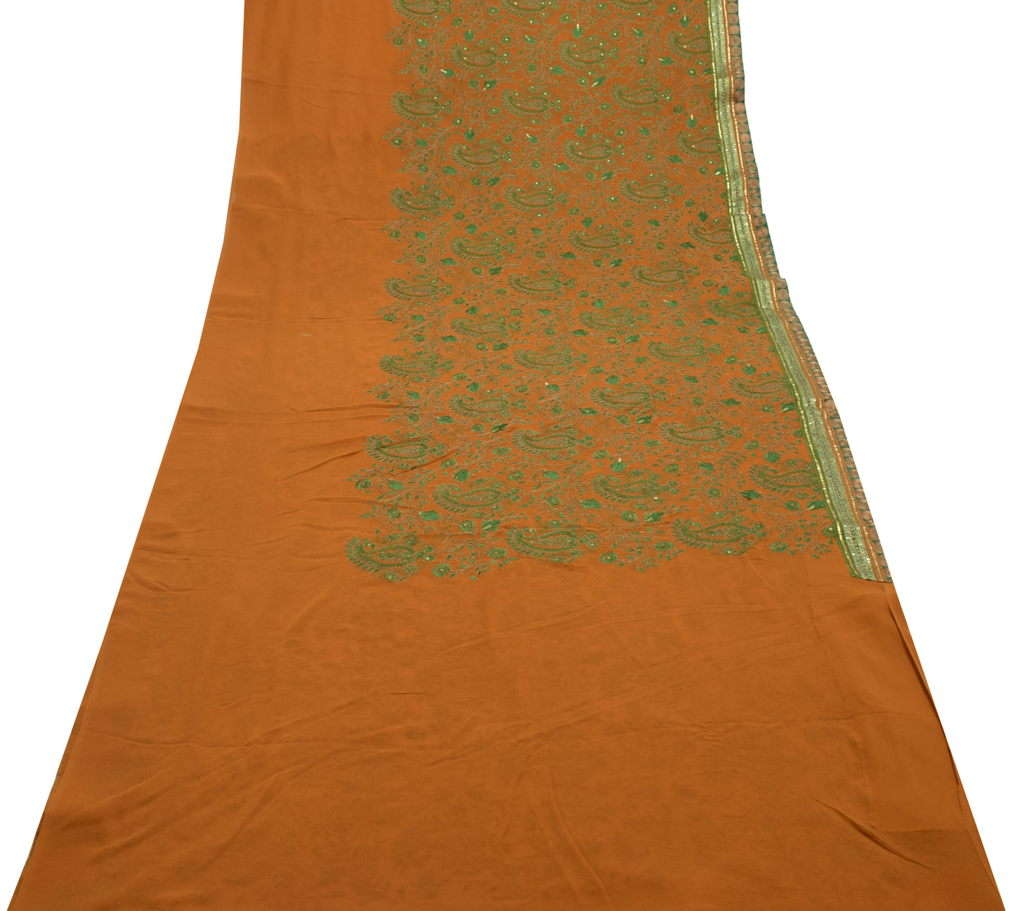 Sushila Vintage Mustard HEAVY Saree Pure Georgette Embroidered Paisley Fabric