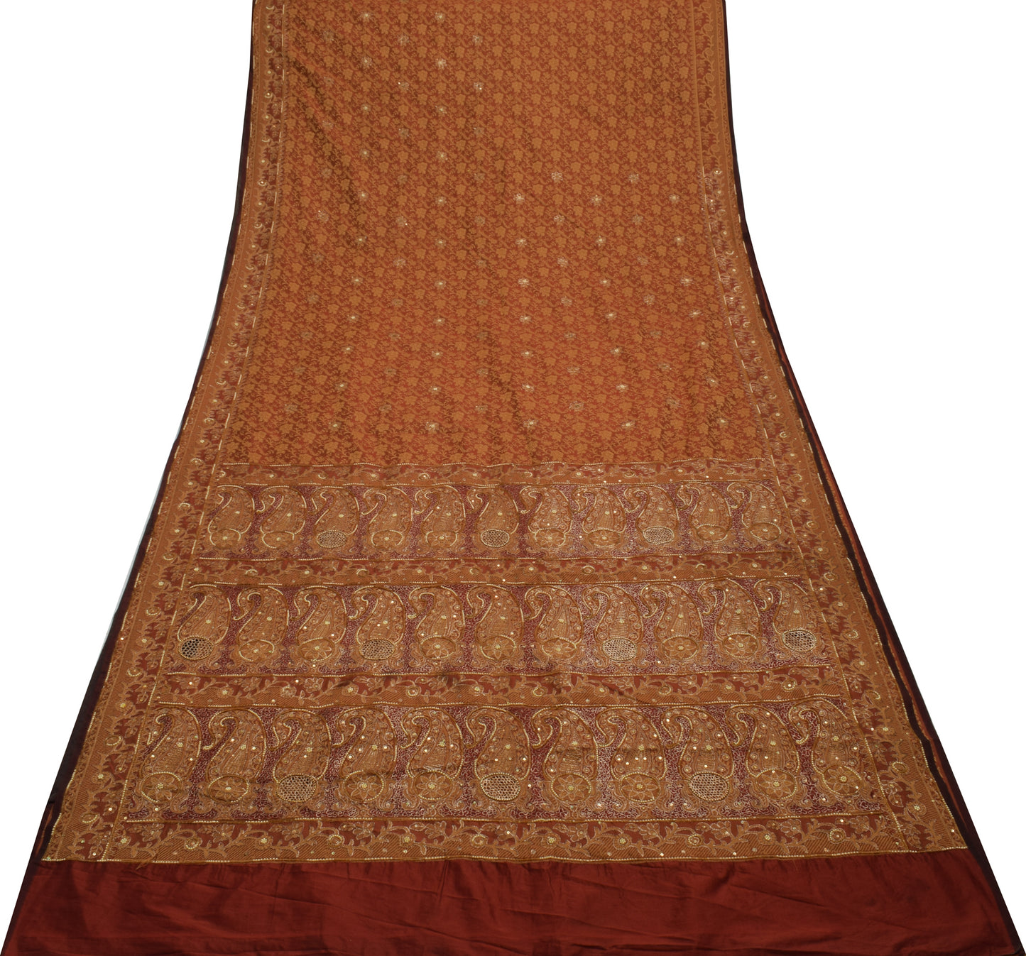 Sushila Vintage Maroon Saree Blend Silk All Over Woven Floral Sari Craft Fabric