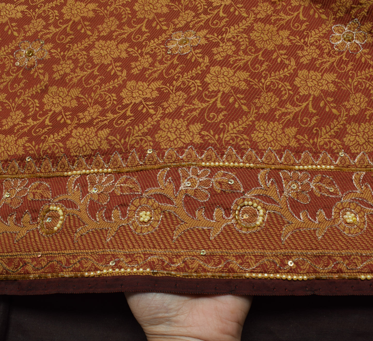 Sushila Vintage Maroon Saree Blend Silk All Over Woven Floral Sari Craft Fabric