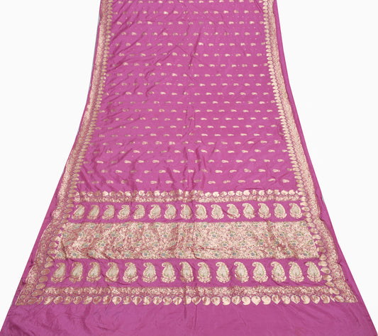 Sushila Vintage Pink Saree 100% Pure Silk Hand Beaded Paisley Sari Craft Fabric