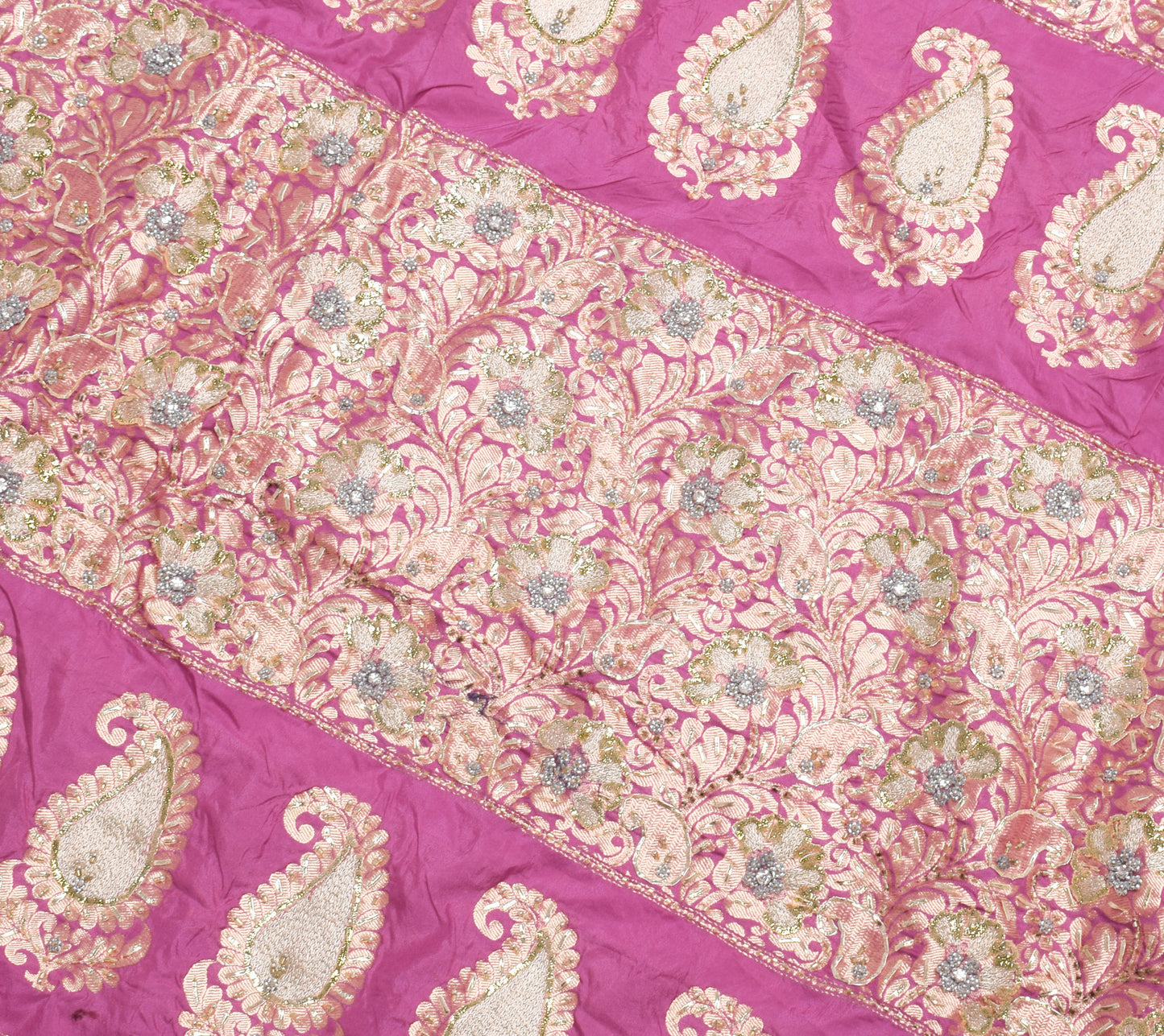 Sushila Vintage Pink Saree 100% Pure Silk Hand Beaded Paisley Sari Craft Fabric