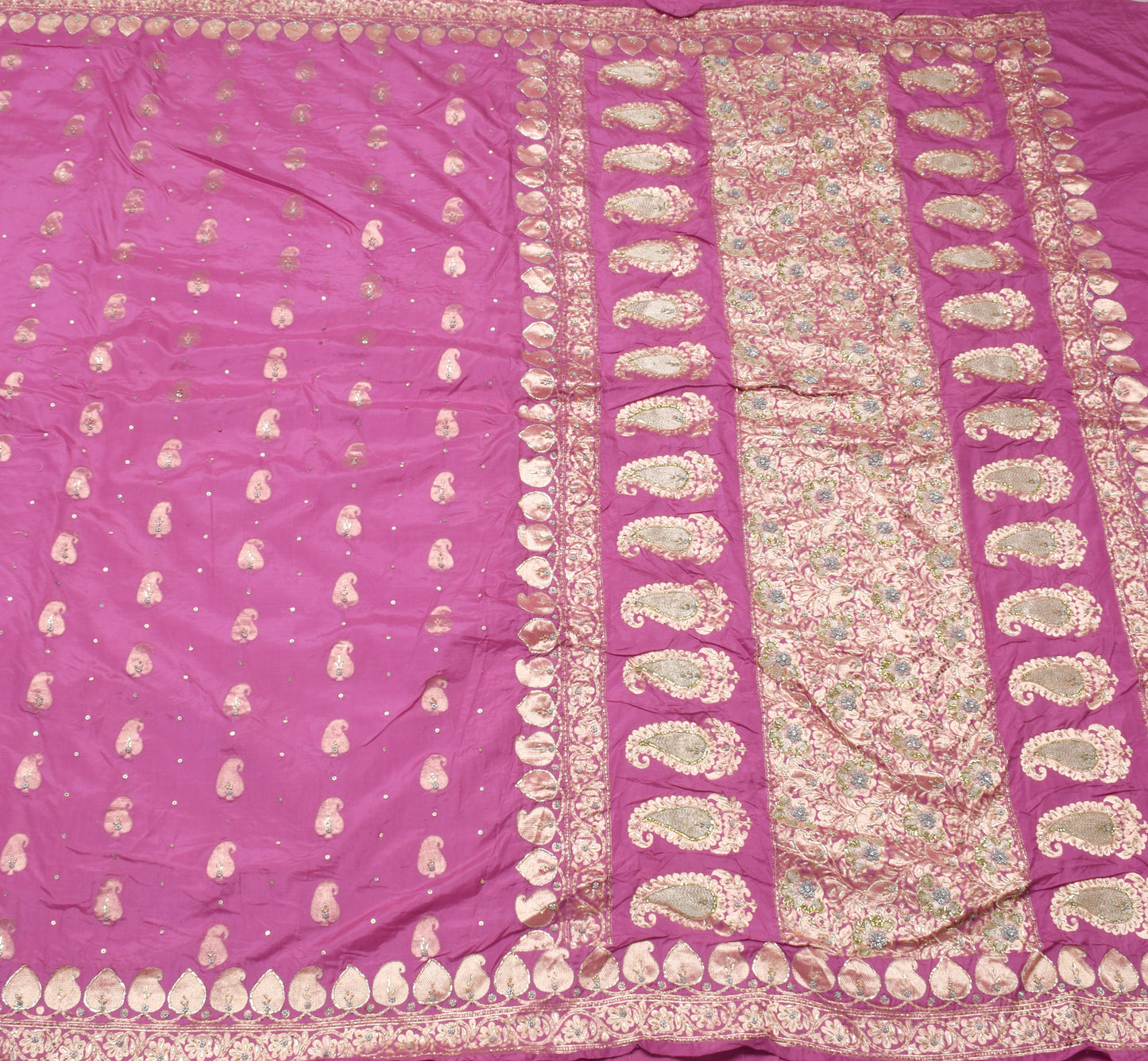Sushila Vintage Pink Saree 100% Pure Silk Hand Beaded Paisley Sari Craft Fabric