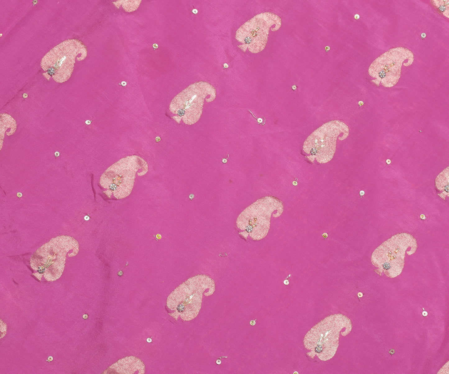 Sushila Vintage Pink Saree 100% Pure Silk Hand Beaded Paisley Sari Craft Fabric