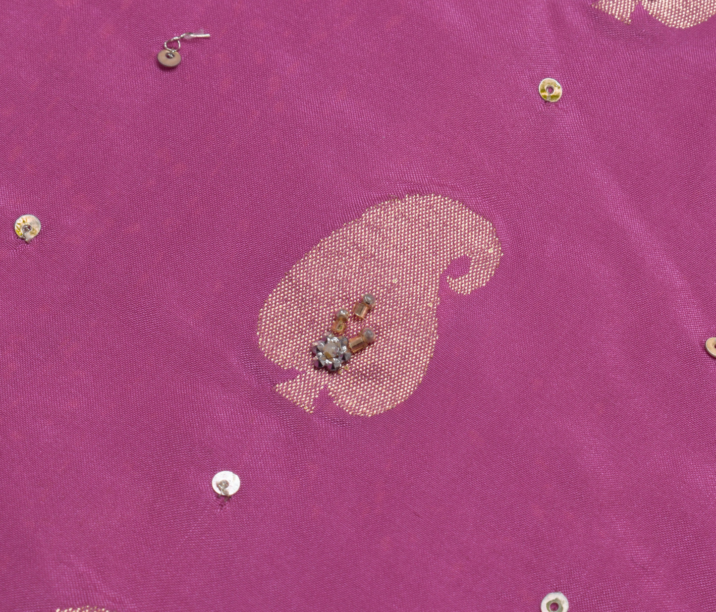 Sushila Vintage Pink Saree 100% Pure Silk Hand Beaded Paisley Sari Craft Fabric