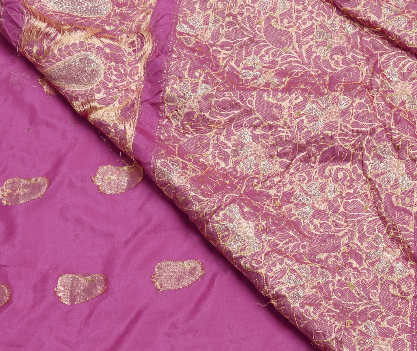 Sushila Vintage Pink Saree 100% Pure Silk Hand Beaded Paisley Sari Craft Fabric