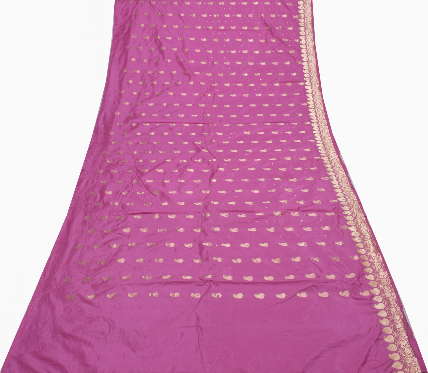 Sushila Vintage Pink Saree 100% Pure Silk Hand Beaded Paisley Sari Craft Fabric