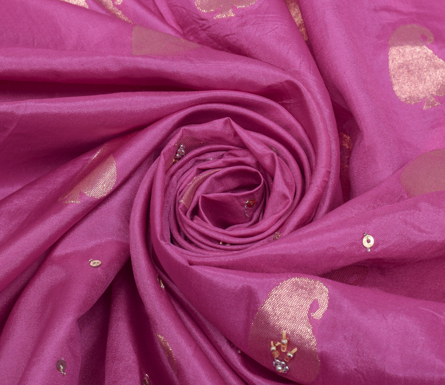Sushila Vintage Pink Saree 100% Pure Silk Hand Beaded Paisley Sari Craft Fabric