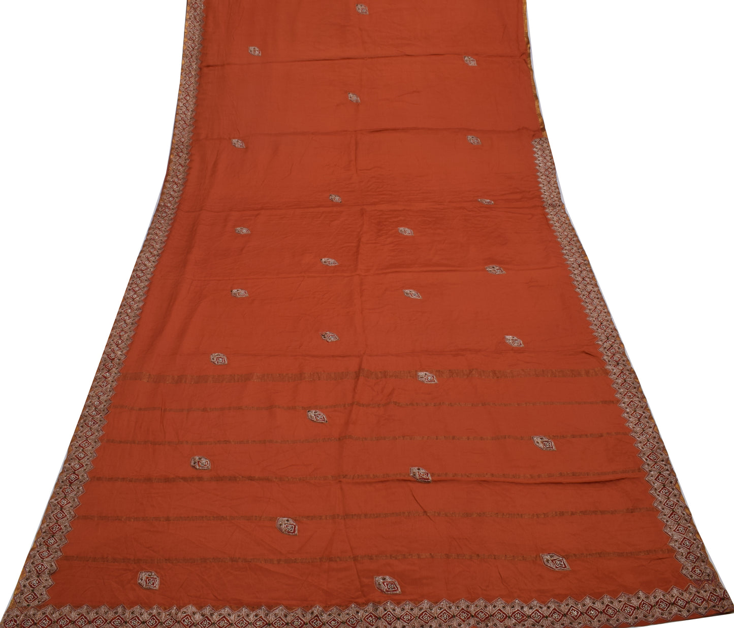 Sushila Vintage Rust Saree 100% Pure Silk Rust Patch Work 5 YD Sari Craft Fabric