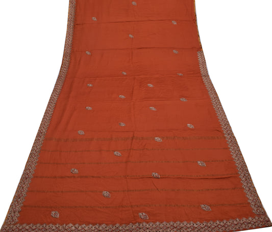 Sushila Vintage Rust Saree 100% Pure Silk Rust Patch Work 5 YD Sari Craft Fabric