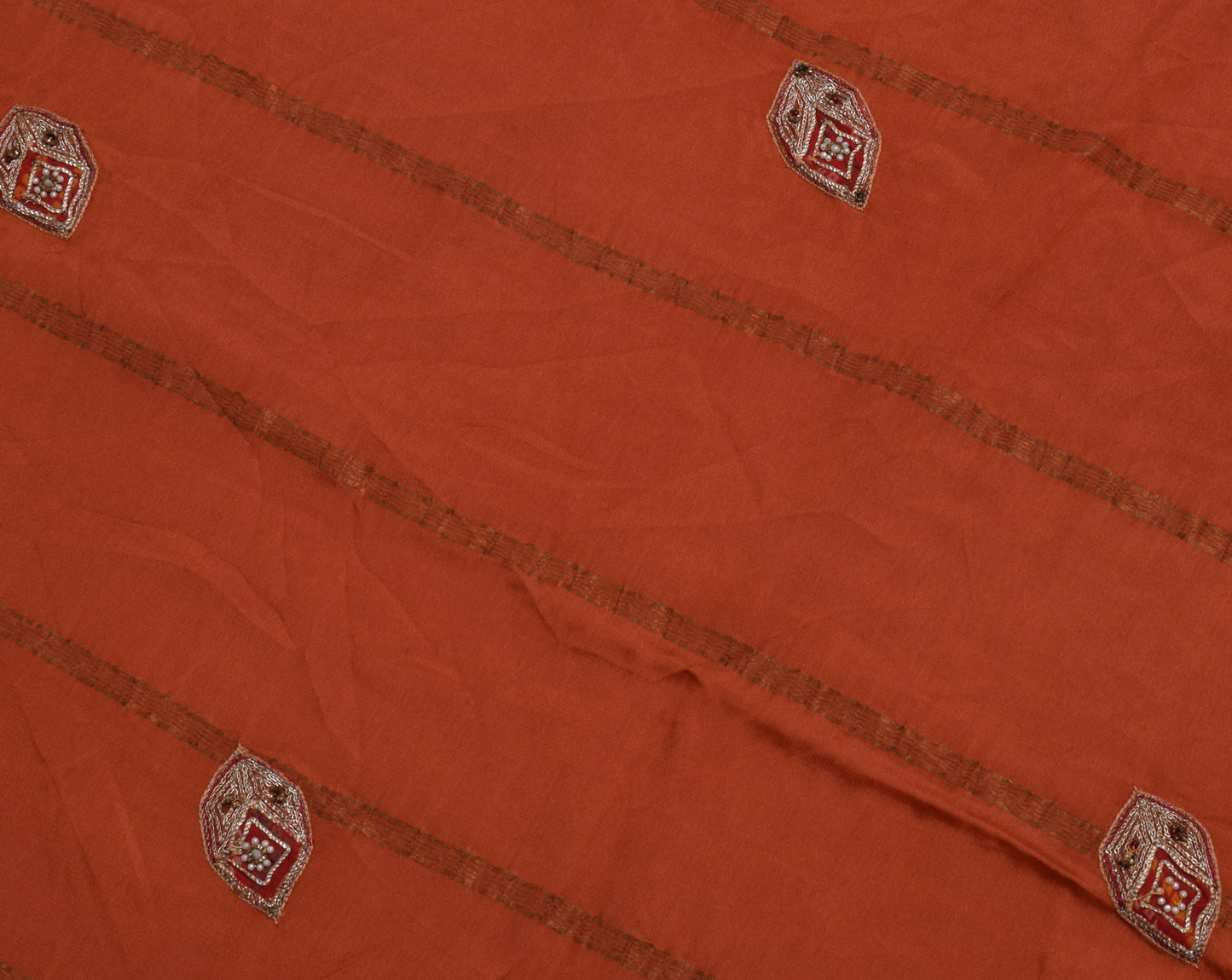 Sushila Vintage Rust Saree 100% Pure Silk Rust Patch Work 5 YD Sari Craft Fabric