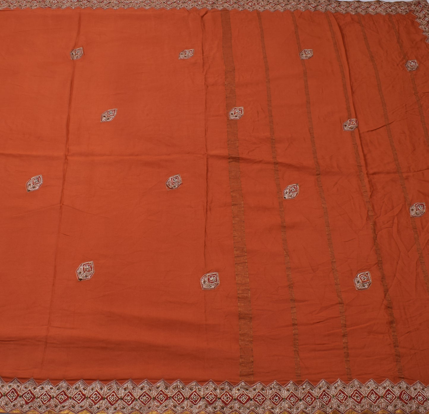 Sushila Vintage Rust Saree 100% Pure Silk Rust Patch Work 5 YD Sari Craft Fabric
