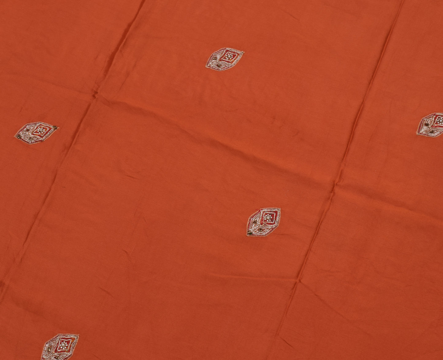 Sushila Vintage Rust Saree 100% Pure Silk Rust Patch Work 5 YD Sari Craft Fabric