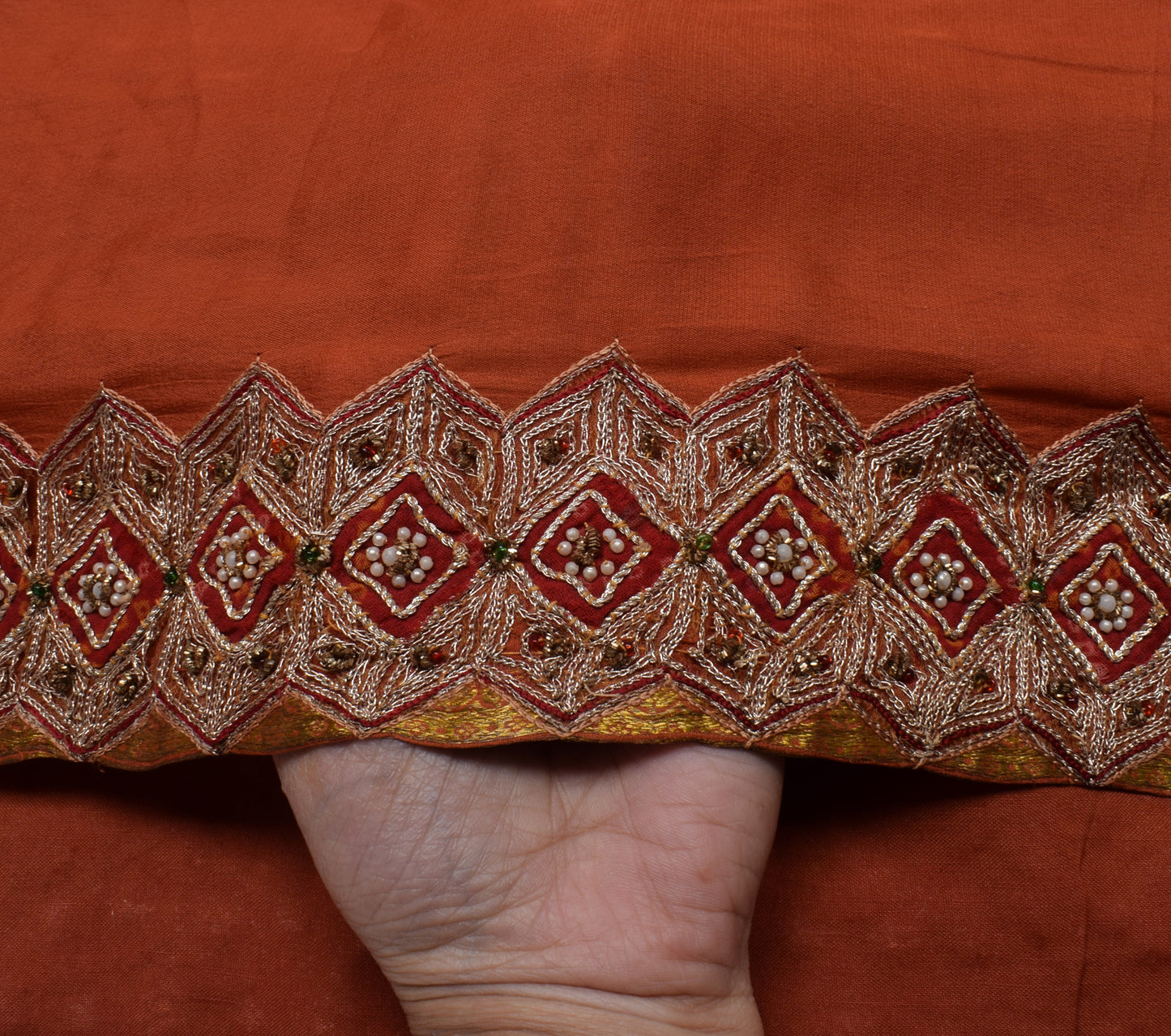 Sushila Vintage Rust Saree 100% Pure Silk Rust Patch Work 5 YD Sari Craft Fabric