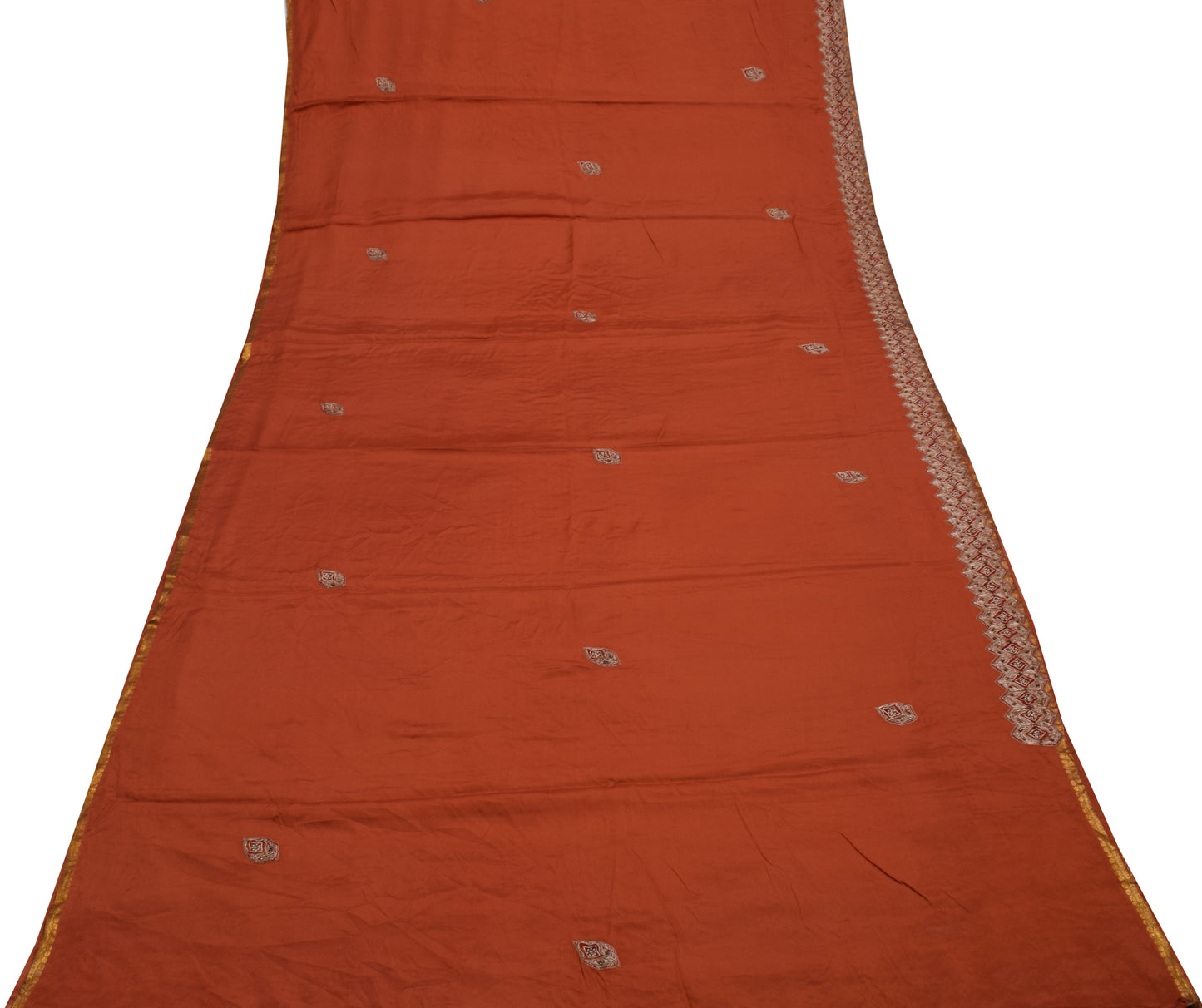 Sushila Vintage Rust Saree 100% Pure Silk Rust Patch Work 5 YD Sari Craft Fabric