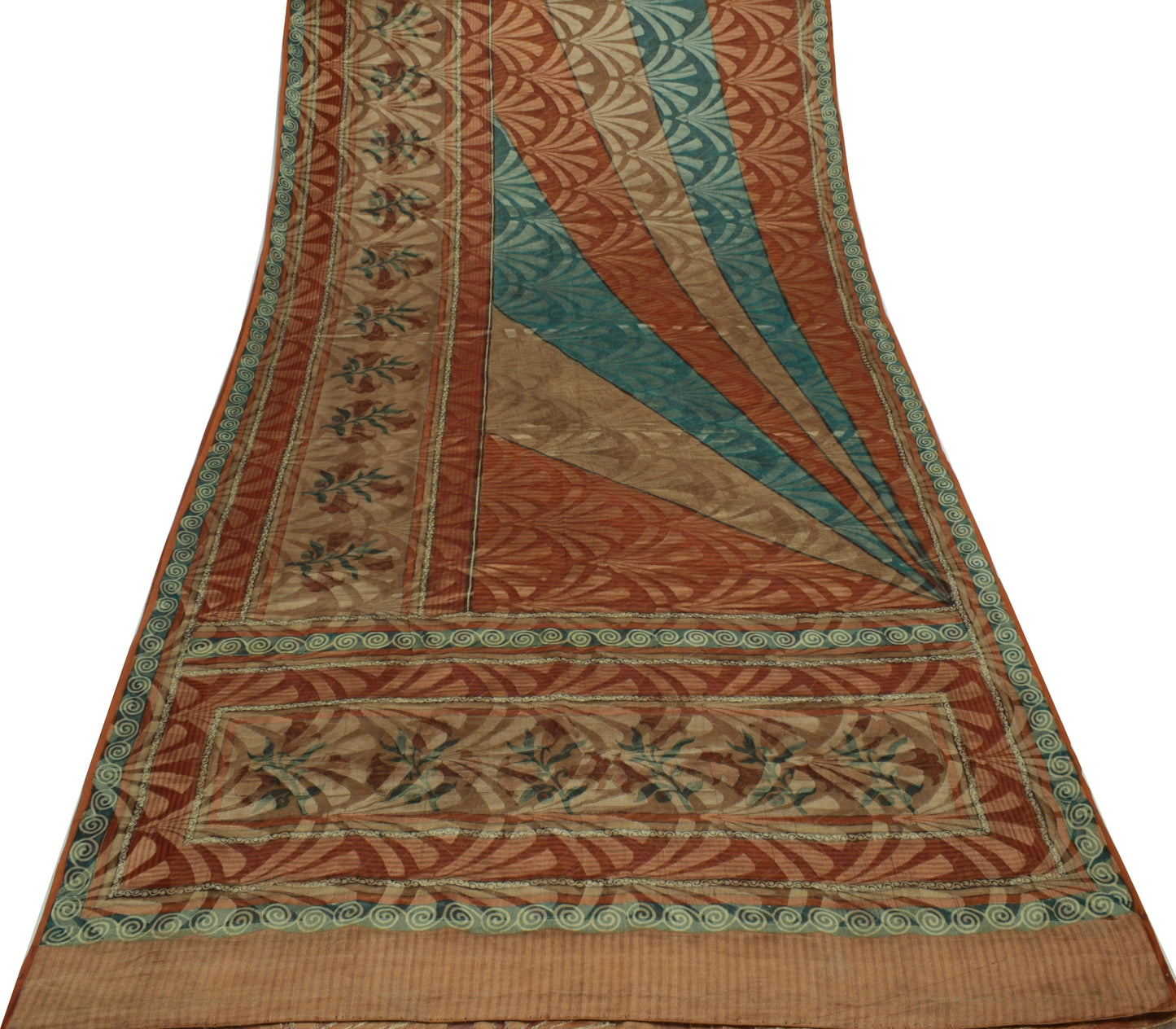 Sushila Vintage Brown Saree 100% Pure Georgette Woven Floral Sari Craft Fabric