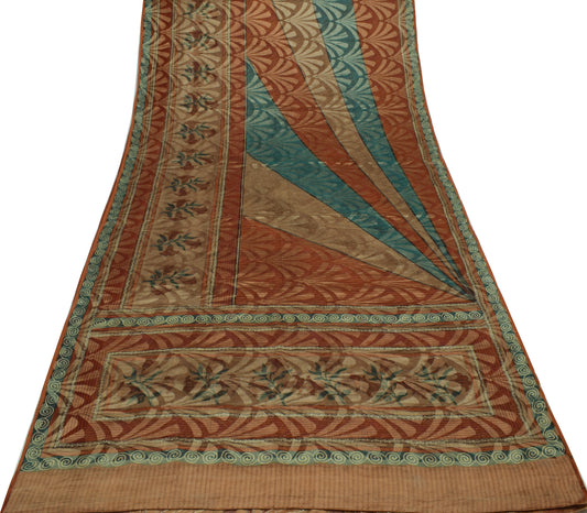 Sushila Vintage Brown Saree 100% Pure Georgette Woven Floral Sari Craft Fabric
