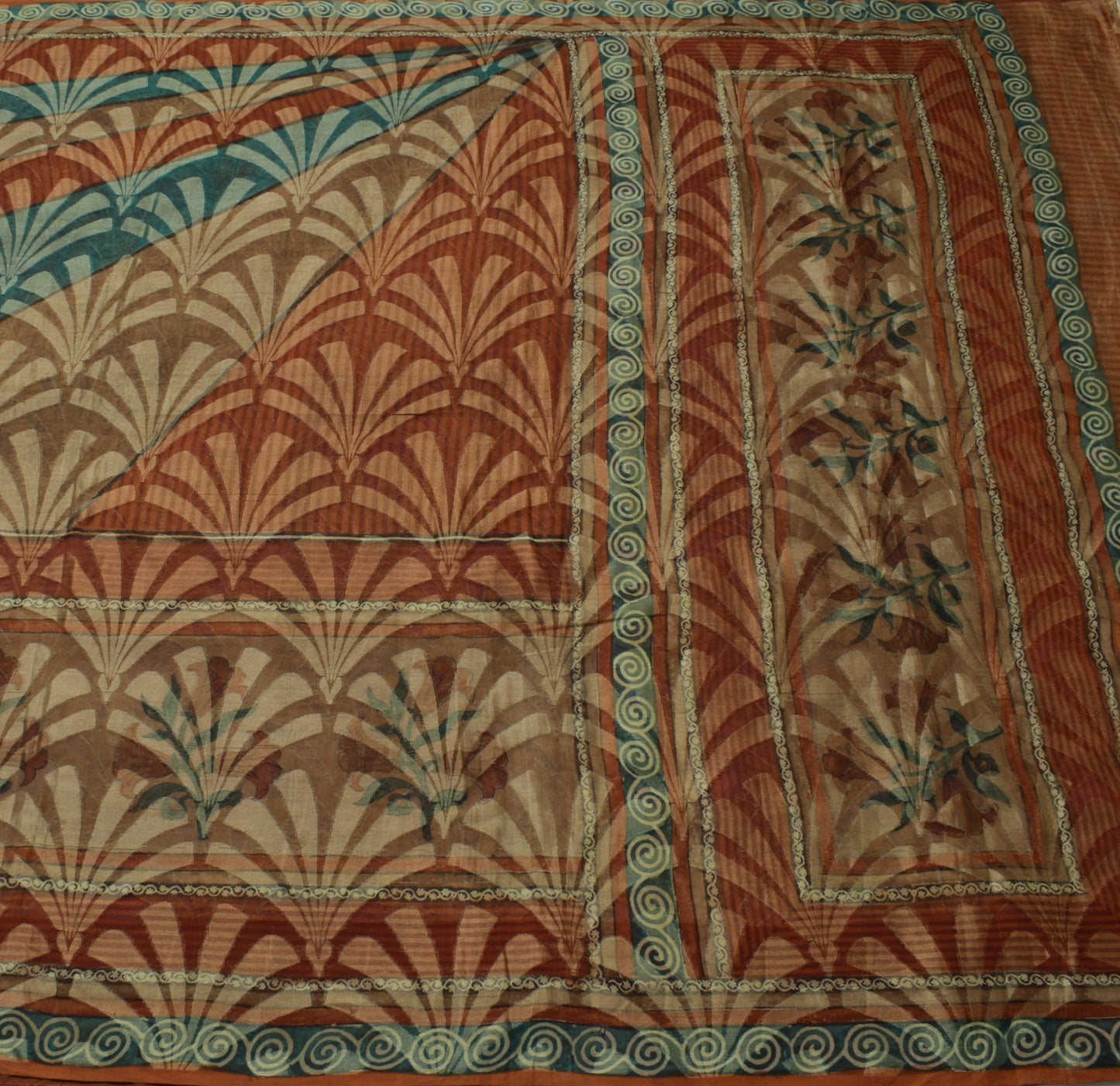 Sushila Vintage Brown Saree 100% Pure Georgette Woven Floral Sari Craft Fabric
