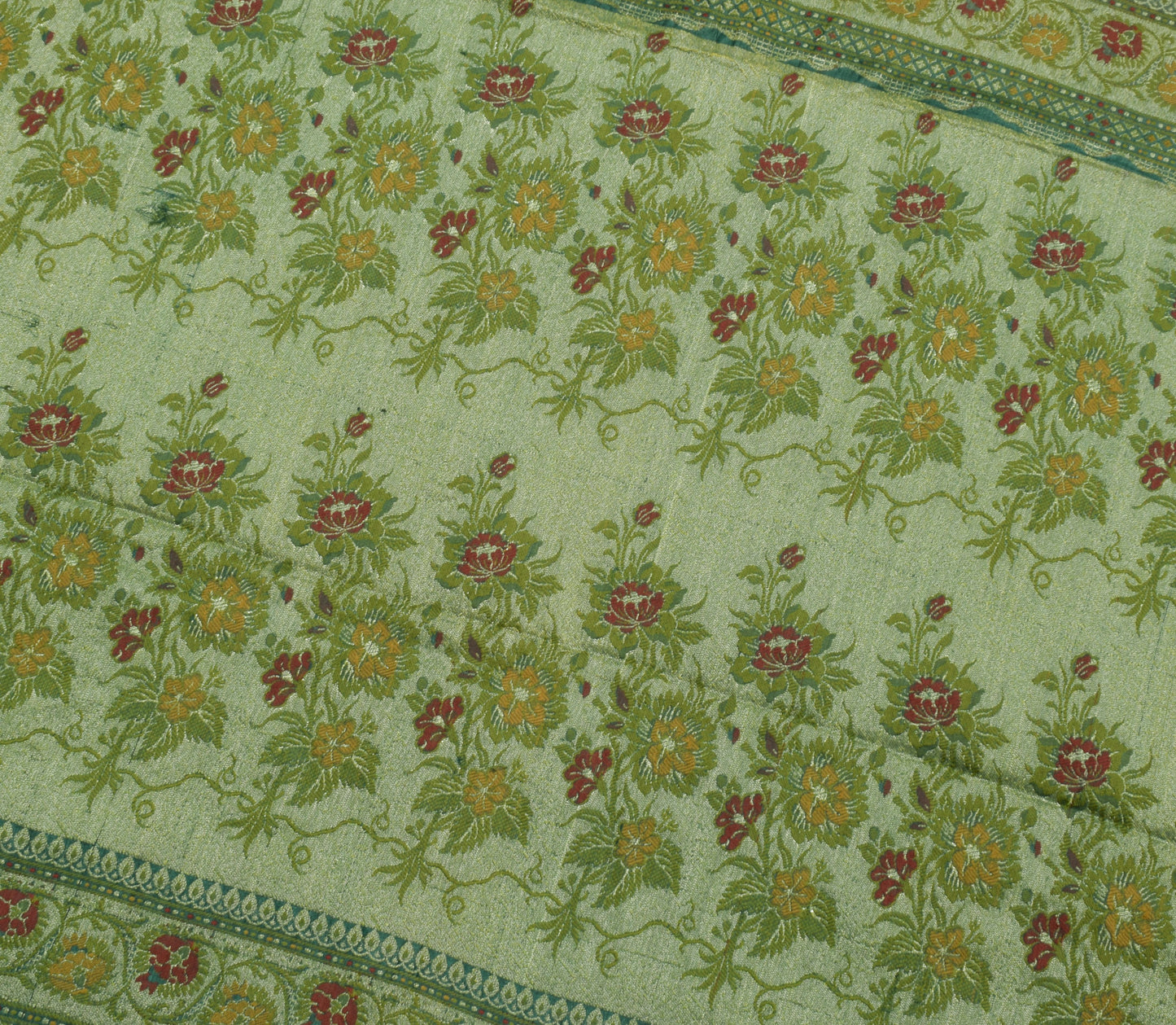 Sushila Vintage Indian Saree 100% Pure Silk All Over Woven Floral Sari Fabric