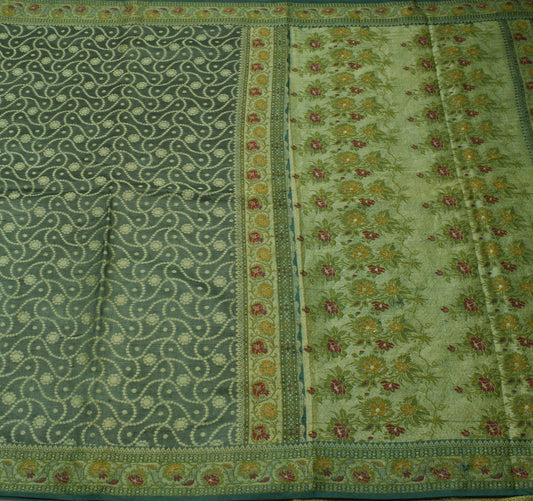 Sushila Vintage Indian Saree 100% Pure Silk All Over Woven Floral Sari Fabric