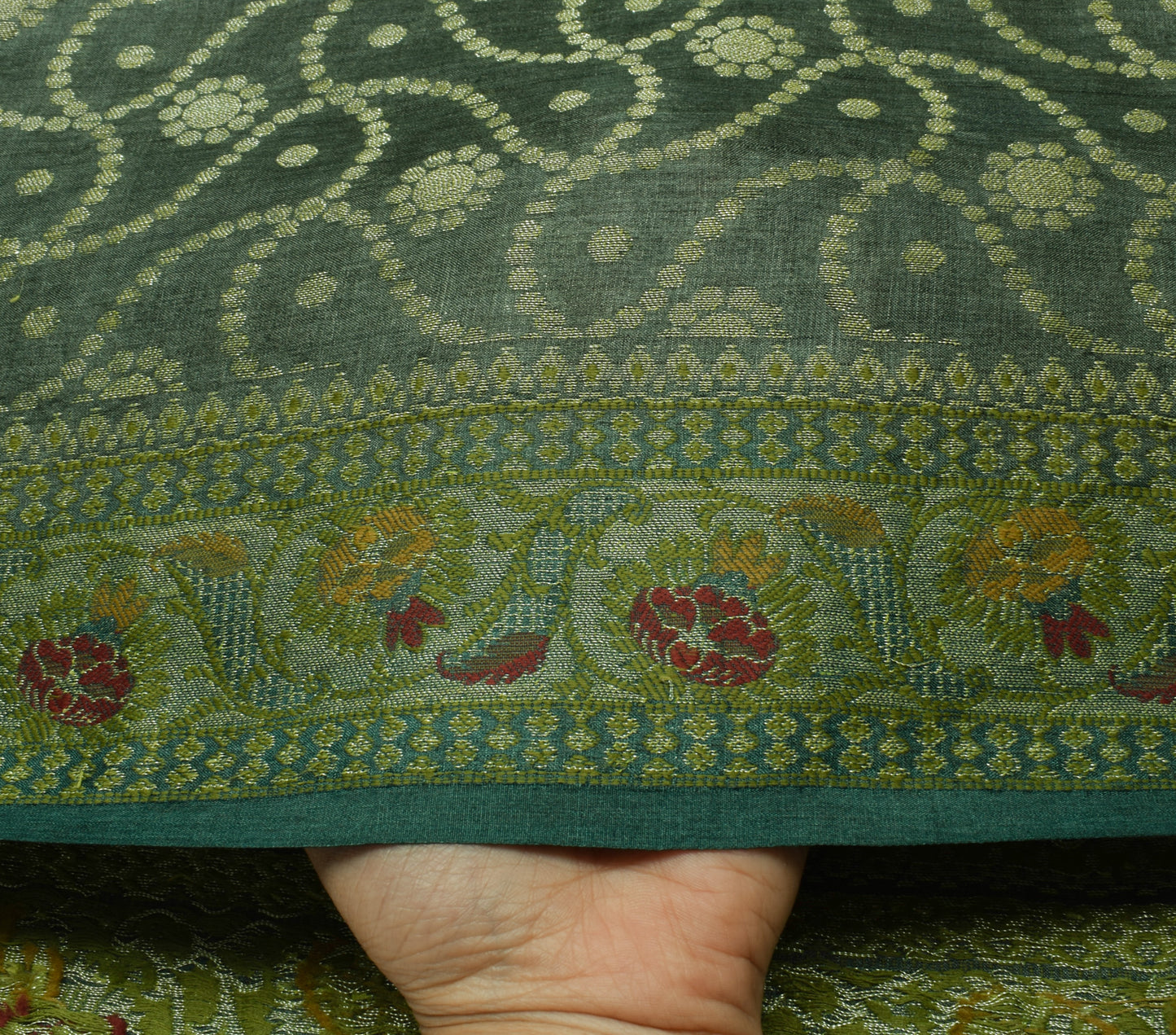Sushila Vintage Indian Saree 100% Pure Silk All Over Woven Floral Sari Fabric