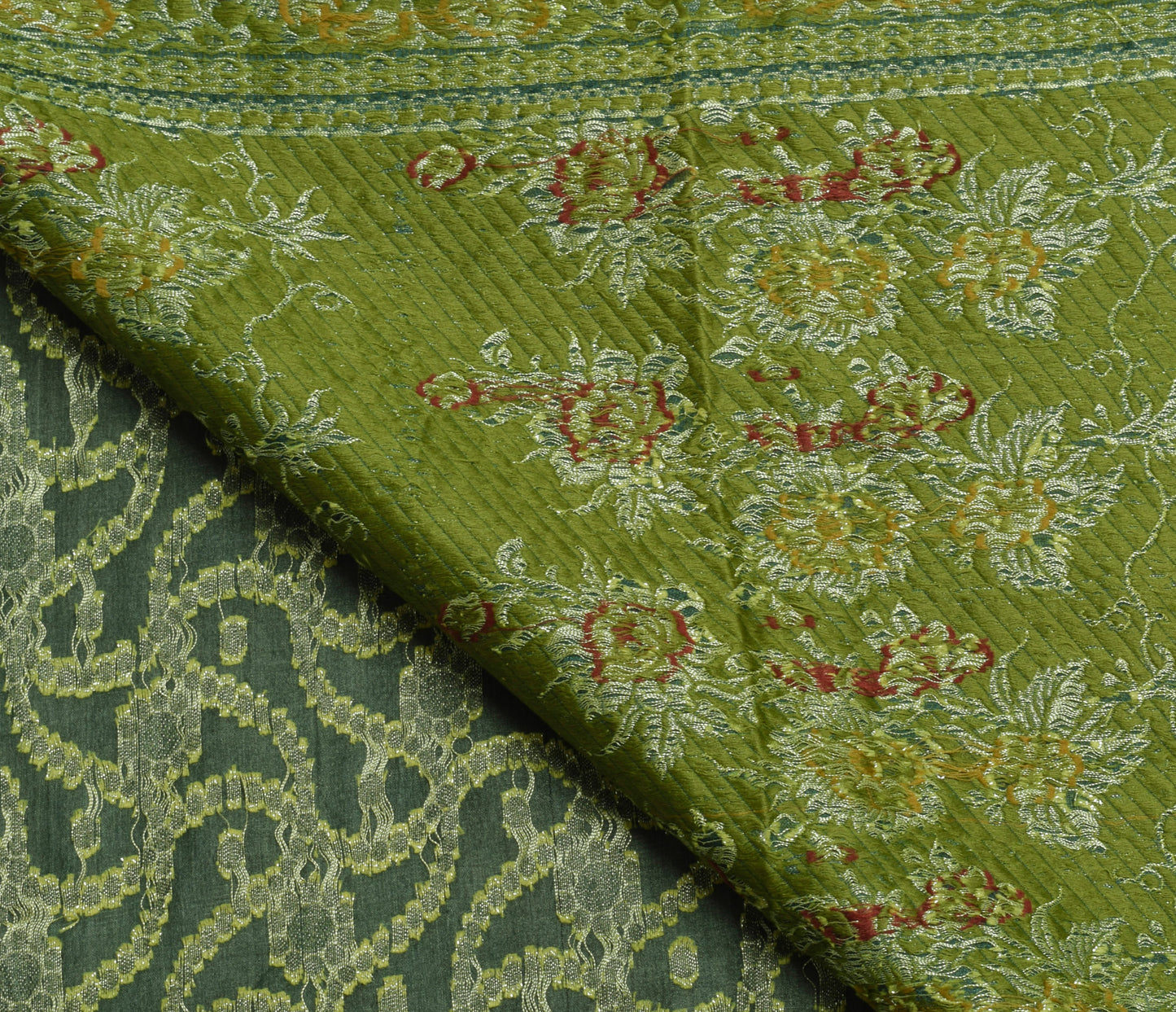 Sushila Vintage Indian Saree 100% Pure Silk All Over Woven Floral Sari Fabric