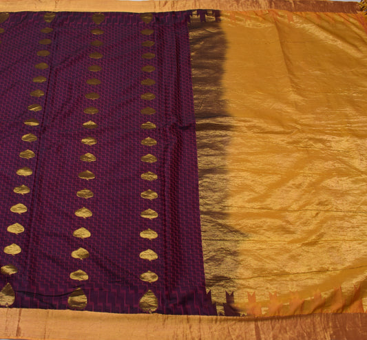 Sushila Vintage Purple India Saree Blend Silk Woven Floral Sari Craft Fabric