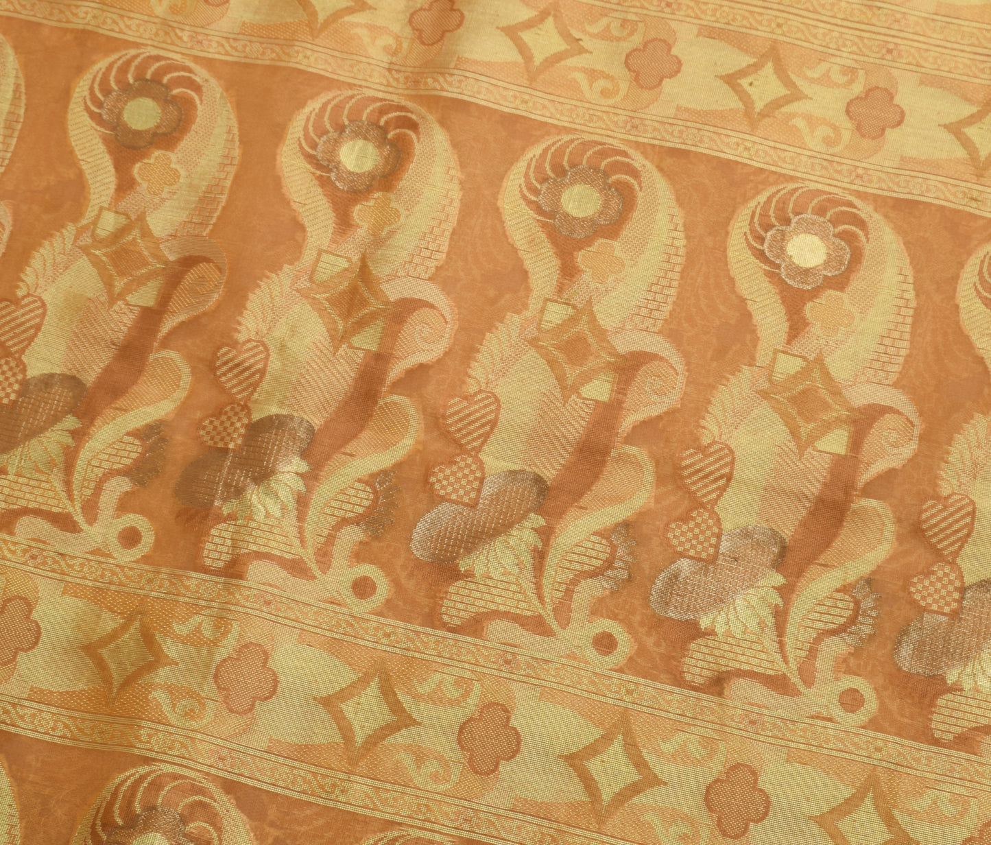 Sushila Vintage Brown Saree 100% Pure Organza Silk Woven Floral 5 YD Sari Fabric