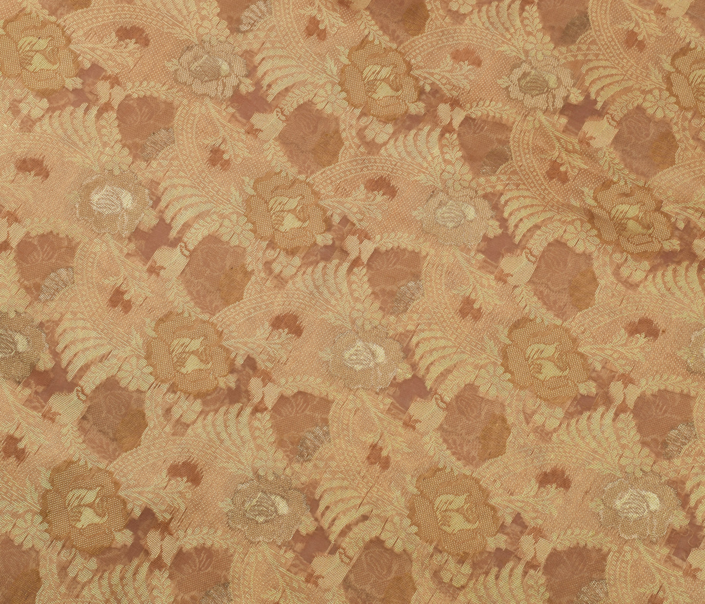 Sushila Vintage Brown Saree 100% Pure Organza Silk Woven Floral 5 YD Sari Fabric