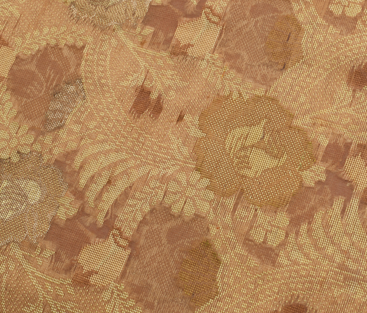 Sushila Vintage Brown Saree 100% Pure Organza Silk Woven Floral 5 YD Sari Fabric