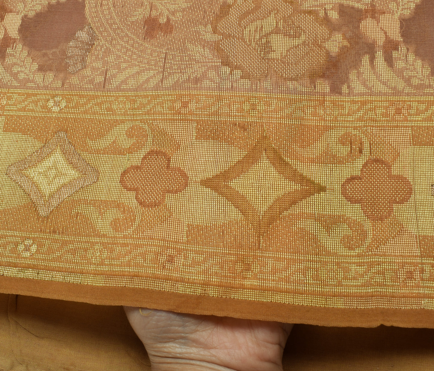 Sushila Vintage Brown Saree 100% Pure Organza Silk Woven Floral 5 YD Sari Fabric