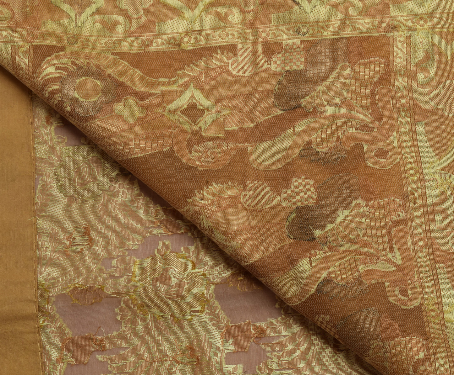 Sushila Vintage Brown Saree 100% Pure Organza Silk Woven Floral 5 YD Sari Fabric