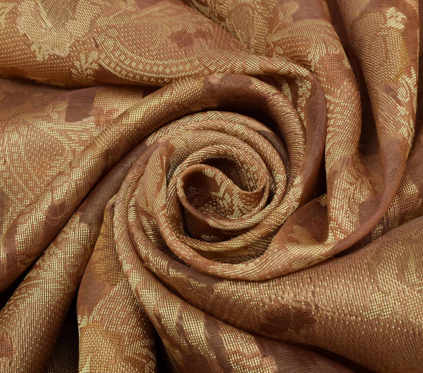 Sushila Vintage Brown Saree 100% Pure Organza Silk Woven Floral 5 YD Sari Fabric