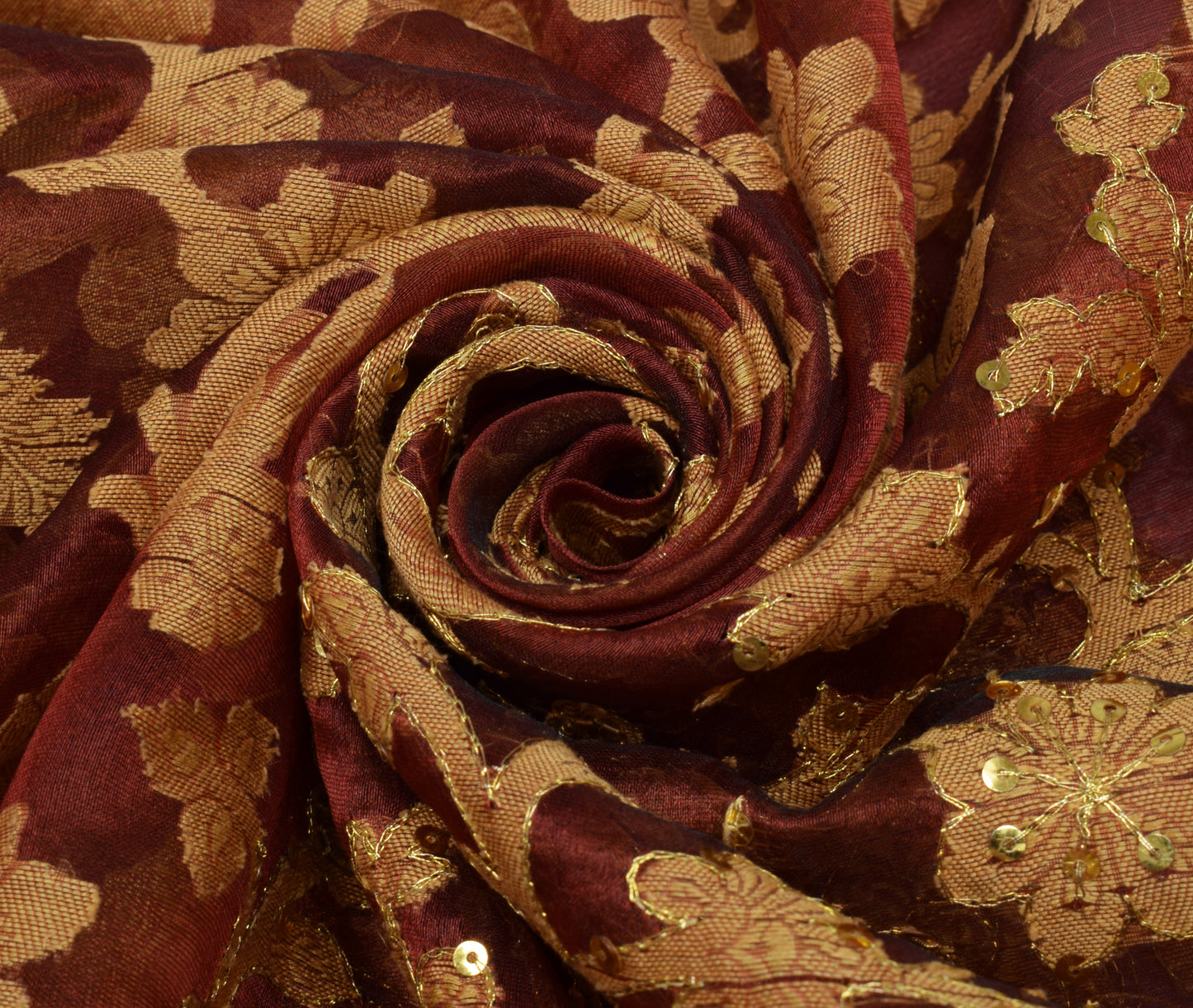 Sushila Vintage Maroon Saree 100% Pure Organza Silk Hand Beaded 5 YD Sari Fabric